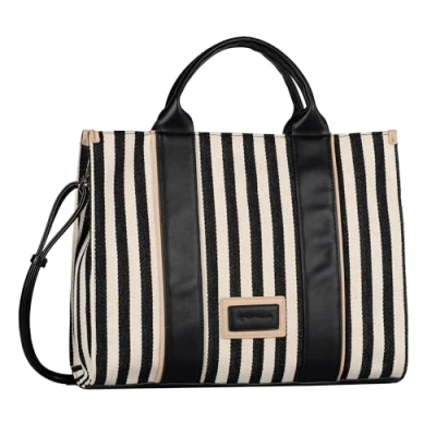 Afbeelding van TOM TAILOR Schoudertas Handtas Malie Zip Tote Bag Stripes Black Zwart