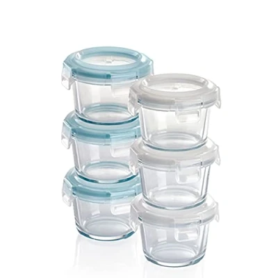 Afbeelding van Grizzly Glazen vershoudschalen met deksel, voor babyvoeding, 6 stuks, rond, 130 ml, luchtdicht, BPA vrij