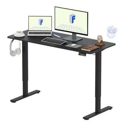 Afbeelding van FLEXISPOT bureau, zittend, staand, 140 x 60 (73 122 cm), elektrisch in hoogte verstelbaar bedieningspaneel met geheugenfuncties, thuiswerkbureau (zwart frame + zwart blad)