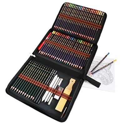 Afbeelding van Aquarelbare kleurpotloden, tekenset, 72 aquarelpotloden, tekenpotloden, schetsen, met tas, professionele volwassenen