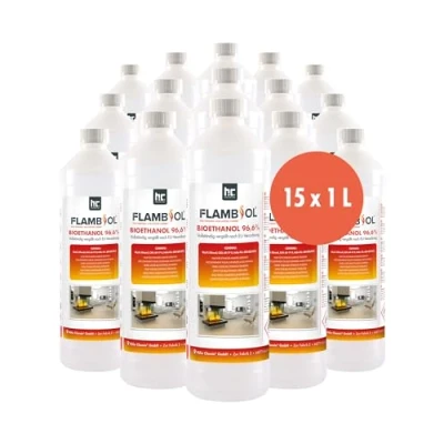 Afbeelding van Höfer Chemie 15 x 1 l bio ethanol 96,6% premium voor open haard, tafelvuur en haard