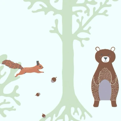 Afbeelding van DIEREN IN HET BOS BEHANG Kinderkamer groen bruin grijs wit A.S. Création Little Love