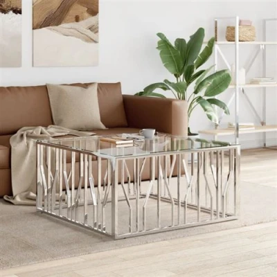 Afbeelding van Salontafel 100x100x50 cm roestvrij staal en glas