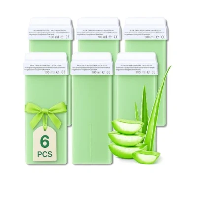 Afbeelding van LALILL 6 x aloë vera waspatronen, 100 ml, roll on wax, effectieve ontharingswas, warme waspatroon met natuurlijke ingrediënten, ontharing, lichaam, gezicht, benen, rol,