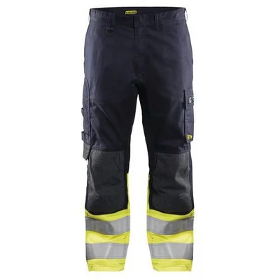 Image de Pantalon multinormes inhérent marine/jaune fluo, poches côtés en biais