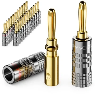 Afbeelding van deleyCON Bananenstekker, 24 stuks, verguld, voor het schroeven luidsprekerkabel, luidsprekerkabel 0,75 mm 4,5 en bijv. HiFi Audio Home Theater Ontvanger Grijs