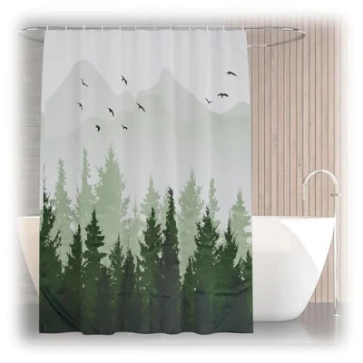 Afbeelding van Relaxdays douchegordijn 180x200 cm anti schimmel wasbaar polyester dennenbos