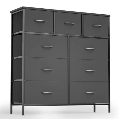 Afbeelding van Xbro AP70 Ladekast, ladekast met 9 stoffen laden, opbergkast voor garderobekasten, slaapkamer slaapkamer, woonkamer, hal (donkergrijs)