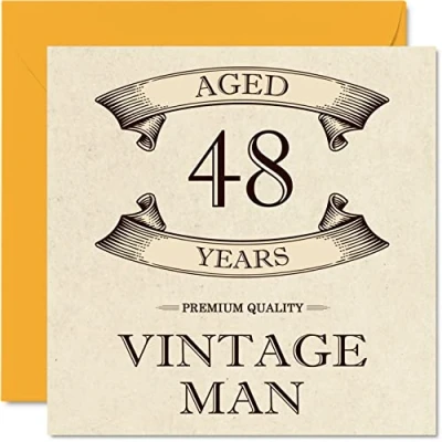 Image de Cartes d&#039;anniversaire vintage pour homme 48 ans carte amusante collègue, papa, mari, petit ami, oncle, frère, 145 mm x mm, de vœux 48e anniversaire