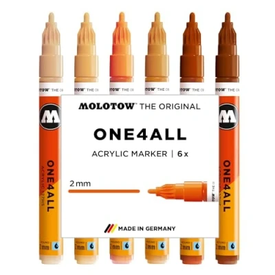 Afbeelding van Molotow ONE4ALL Acrylstiften Set van 6 Bruine tinten Acryl markers 2mm breed hervulbaar alle ondergronden