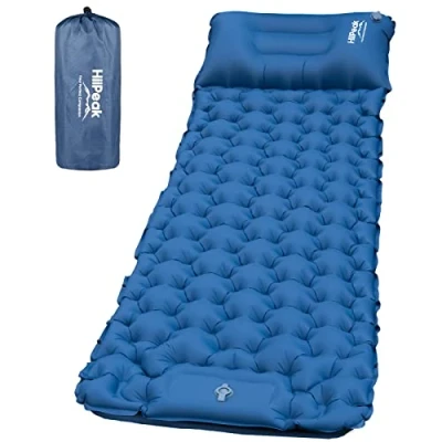 Afbeelding van HiiPeak Matras voor camping, draagbaar, luchtmatras, met kussen en voetpomp, slaapmat, wandelen, blauw, ultralicht, kamperen, reizen, wandelen