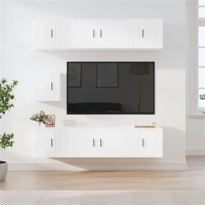 Afbeelding van vidaXL 7 delige Tv meubelset bewerkt hout wit