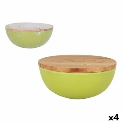 Afbeelding van Kom percutti Legno Groen Met deksel Bamboe (4 Stuks)