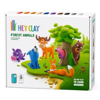 Afbeelding van Hey Clay Bosdierenset, kleurrijk voor kinderen, luchtgedroogde kleiset, 15 dozen en snijgereedschap met grappige interactieve handleiding (mogelijk niet beschikbaar in het Nederlands)