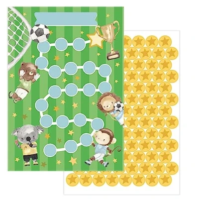 Afbeelding van JEKA Set van 10 beloningsborden voor kinderen Voetbal Met zelfklevende sterren motivatie thuis, huiswerk, zindelijkheidstraining, tandenpoetsen