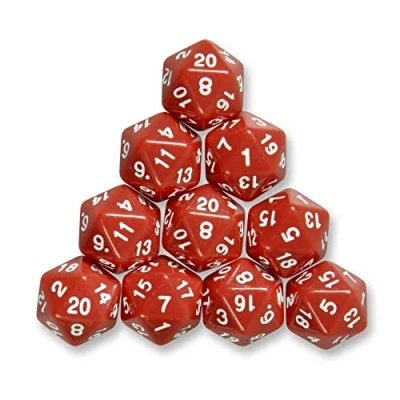 Afbeelding van Set van 10 veelvlakkige dobbelstenen W20 voor rollenspellen en tafelspellen (rood)