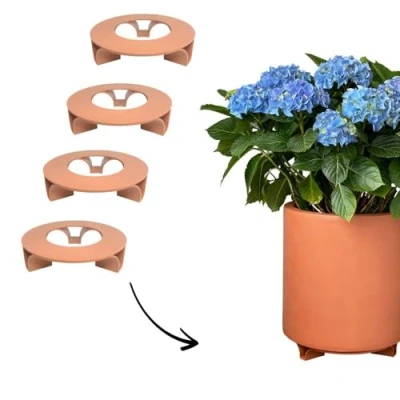 Afbeelding van terraced® Set van 4 onderzetters voor bloempot, kleur: terracotta, rond, diameter 16 cm, onderzetter gerecycled materiaal, Made in Germany