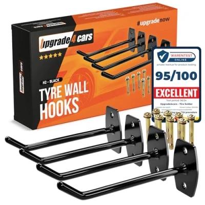 Afbeelding van Upgrade4cars Wandhouder voor garagebanden 4 velgen, wandhaken tot 22 inch, bandhouder, van roestvrij staal met rubber