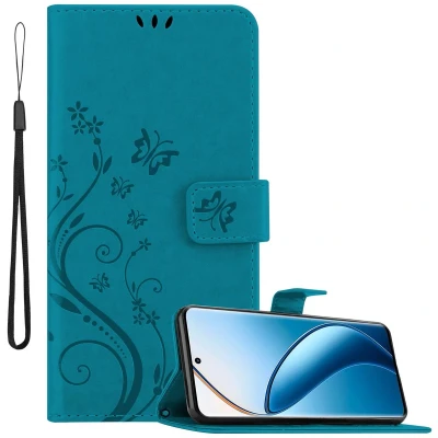 Afbeelding van Cadorabo Hoesje geschikt voor Realme 12 Pro in BLOEMEN BLAUW Beschermhoes bloemmotief met magnetische sluiting, standfunctie en kaartsleuven Book Case Cover Etui