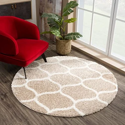 Afbeelding van SANAT Madrid Shaggy hoogpolig tapijt voor woonkamer, slaapkamer, keuken, beige, afmeting: 120 cm.