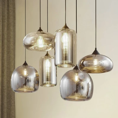 Afbeelding van Lindby hanglamp Marla, 6 lamps, glas, rookgrijs, 108cm