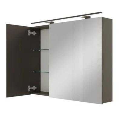 Afbeelding van Planetmöbel ARIA Spiegelbadkamerkast met verlichting, 90 cm breed, om op te hangen, spiegel, verlichting en stopcontact, antraciet, x 70 16