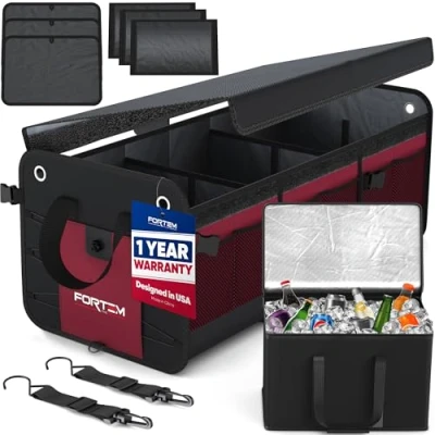 Afbeelding van FORTEM kofferbak organizer, SUV, opvouwbaar, antislip onderkant, riem (XL, rood)
