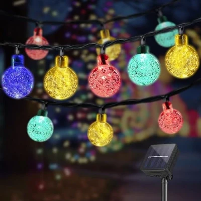 Afbeelding van Lowell® Lichtsnoer op zonne energie voor buiten, 30 leds, 8,1 m, IP44, 8 modi, waterdicht binnen en tuin, terras, balkon, bruiloft, raam (meerkleurig)