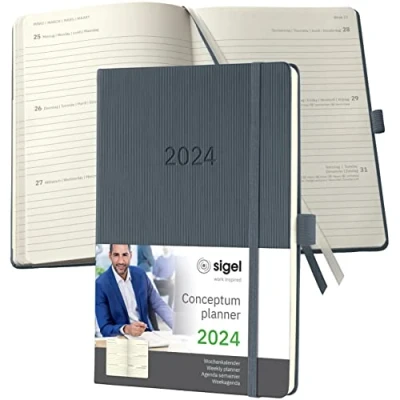Afbeelding van Agenda 2024 Sigel Conceptum A5 7dagen/2pagina&#039;s donkergrijs