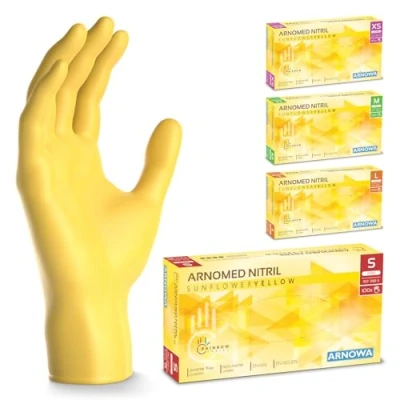 Afbeelding van ARNOMED Gele wegwerphandschoenen, nitril handschoenen, maat S, wegwerphandschoenen met 100 stuks/doos, latexvrij in XS, M, L en XL