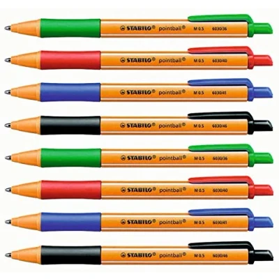 Afbeelding van Pointball balpen, zwart, blauw, groen, rood, 2 stuks