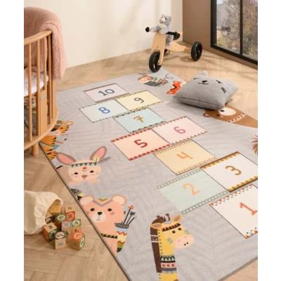 Afbeelding van Kindervloerkleed Joy Hinkelspel Dieren Grijs 100x150 Cm