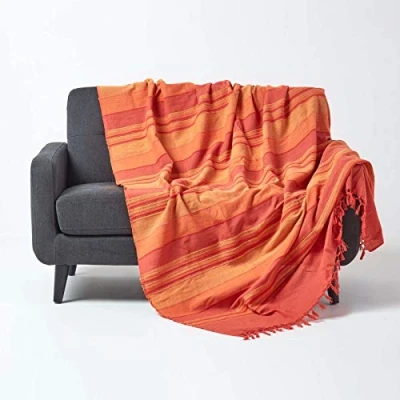 Afbeelding van Homescapes Marokko sprei, terracotta strepen, 150 x 200 cm