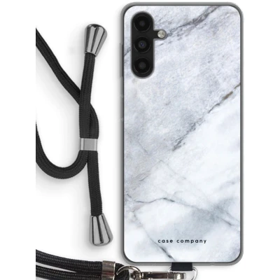 Afbeelding van Case Company® hoesje met Koord geschikt voor Samsung Galaxy A04s Witte marmer Telefoonhoesje Zwart Bescherming aan alle Kanten en Over de Schermrand