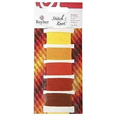 Afbeelding van Rayher Stitch &amp; Knot 53564210 katoenen kruissteek garen 5 kleuren 10 m (50 m) borduurgaren voor vriendschapsarmbanden