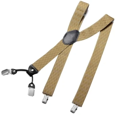 Afbeelding van DonDon brede bretels 3,5 cm 4 Y vormige leren clips elastisch en in lengte verstelbaar zwart blauw, Rhomb beige, one size