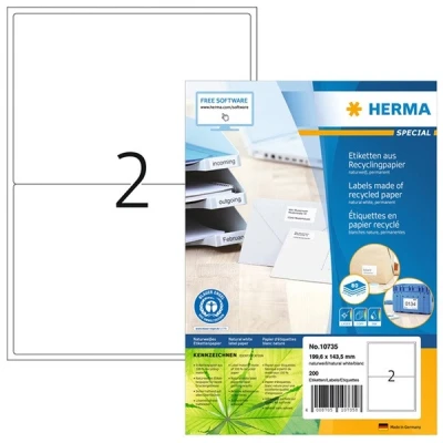 Image de Herma 10735 étiquettes universelles recyclées A4 199,6 x 143,5 mm (160 étiquettes) blanc