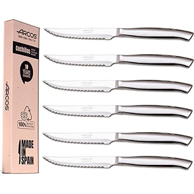 Afbeelding van Arcos Set van 6 steakmessen bestek roestvrij staal lemmet 110 mm ronde handgreep en ovale vorm Monobock milieuvriendelijke doos
