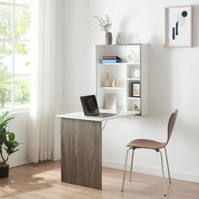 Afbeelding van Klaptafel Greve voor wandmontage 80x62x16 cm wit en houtkleurig [en.casa]
