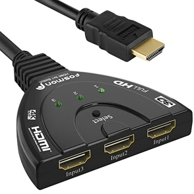 Afbeelding van Fosmon 4K HDMI schakelaar, 3 in 1 uitgang, @ 30 Hz, splitterschakelaar, poorten, automatische UHD 3D, HDR, HD, 1080p, HDCP, voor HDTV, PS5/4, Xbox, Fire Stick
