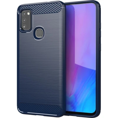Afbeelding van Cadorabo Hoesje geschikt voor Samsung Galaxy M51 in BRUSHED BLAUW Beschermhoes van flexibel TPU siliconen roestvrij staal carbonvezel look Case Cover
