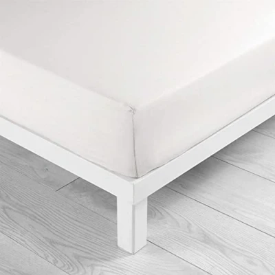 Afbeelding van Hoeslaken voor eenpersoonsbed, 90 x 190 cm, effen, 57 draden, lina, wit