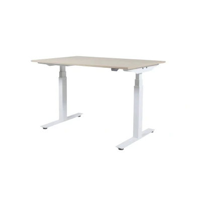 Afbeelding van Lectro Plus bureau, zit sta (64 130cm) hoogte verstelbaar dmv elektromotoren met 140x80cm lindberg eiken 25mm blad en aluminium (RAL9006) frame