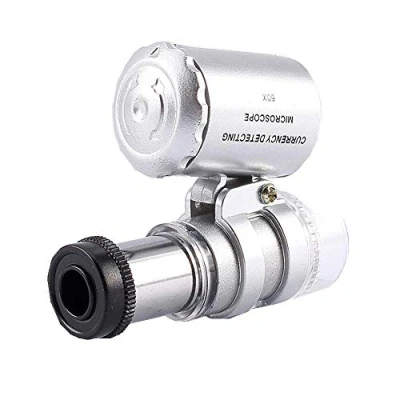 Afbeelding van 60 x mini vergrootglas, zakvergrootglas microscoop LED UV licht voor juweliers