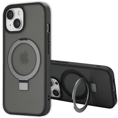 Afbeelding van Accezz Hoesje Geschikt voor iPhone 15 Pro Ring Stand Backcover MagSafe Zwart