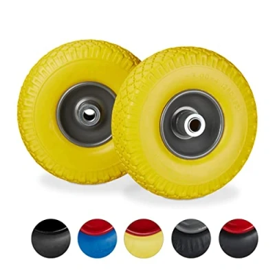Afbeelding van Steekwagenwiel, 2 stuks, kruiwagenwielen, rubberen as, 20 mm stalen 3,00 4 inch, 260 x 85 mm, geel grijs
