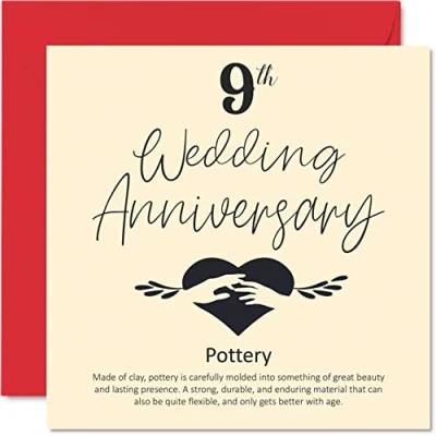 Afbeelding van 9. Verjaardagskaart voor echtgenoot, vrouw, vriend, vriendin, 9e trouwdag, pottenbakkaart vrouwen, mannen, hem, 145 mm x verloofde personen
