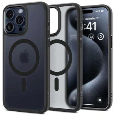 Image de Spigen Ultra Hybrid MagFit Coque de protection pour téléphone portable compatibilité avec MagSafe polycarbonate, polyuréthanne thermoplastique (TPU) noir givré Apple iPhone 15 Pro Max