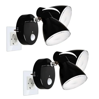 Afbeelding van Trango Set van 2 led sensornachtlampje 2635 025 *MILO* veiligheidsverlichting 230 V met bewegingsmelder en automatische functie in zwart, lamplampje, oriëntatielamp, nachtlampje