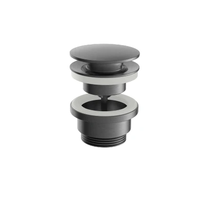 Afbeelding van HotBath Archie Always open plug met schroef rond Geborsteld Gunmetal PVD AR708BGP